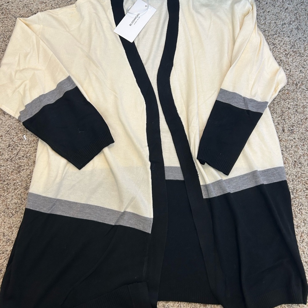BloomChic Black, Gray, and Cream Cardigan